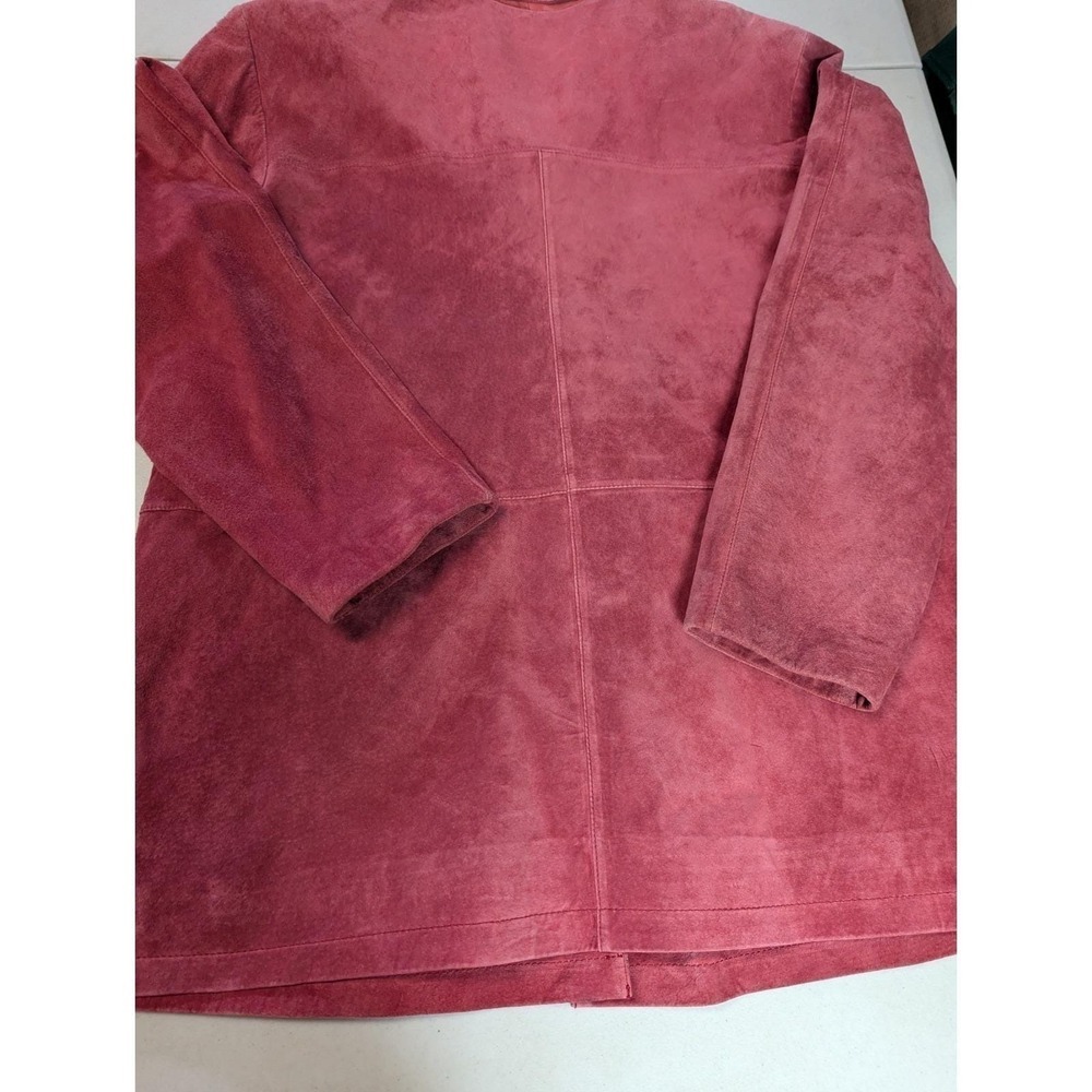 Jessica Holbrook Red Suede Barn Jacket Large Washable Leather Utility Coat 90s - Picture 14 of 16